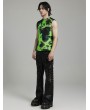 Punk Rave Black and Green Gothic Tie-Dyed Cyber Tank Top for Men
