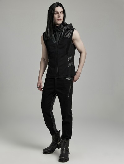 【DEARMINE】Rok String Hood Vest Punk Rave Black Gothic Punk Techwear Hooded Vest for Men