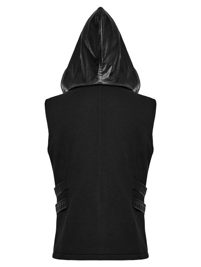 Punk Rave Black Gothic Punk Techwear Hooded Vest for Men