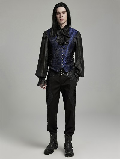 Punk Rave Black and Blue Gothic Retro Jacquard Flower Pattern
