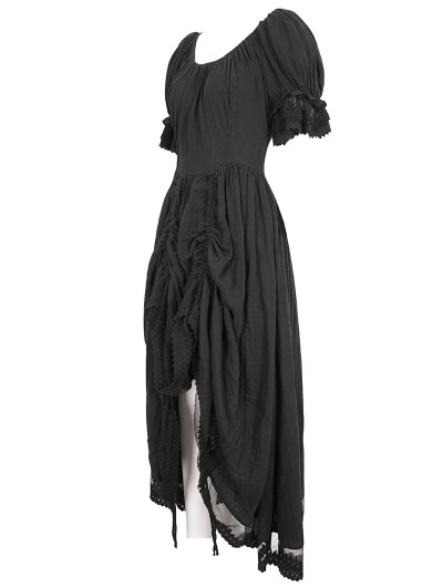 Devil Fashion Black Gothic Retro Drawstring Short Sleeve High-Low Dress - DarkinCloset.com Devil Fashion Black Gothic Retro Drawstring Short Sleeve High-Low Dress - DarkinCloset.com