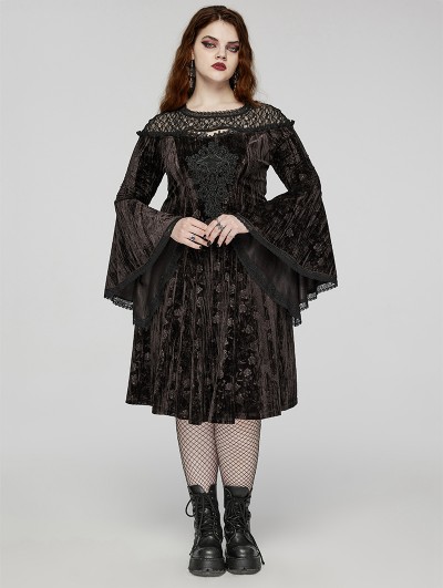 Punk Rave Black Gothic Retro Dark Night Rose Velvet Plus Size Mid-Length  Dress - DarkinCloset.com