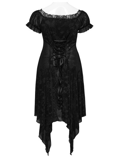 Punk Rave Black Gothic Dark Rose Velvet Mesh Irregular Plus Size Dress - DarkinCloset.com Punk Rave Black Gothic Dark Rose Velvet Mesh Irregular Plus Size Dress - DarkinCloset.com