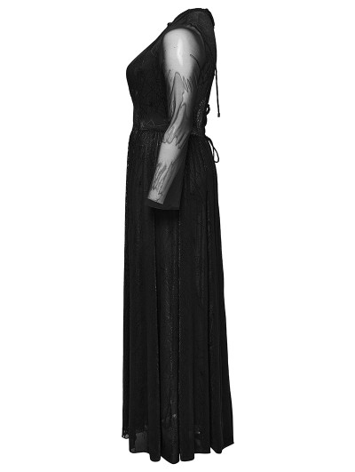 Punk Rave Black Gothic Sexy Deep V-Neck Hollow-Out Plus Size Long Dress -  DarkinCloset.com