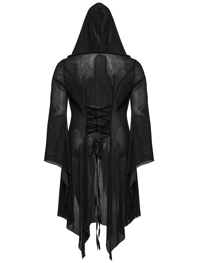 Punk Rave Black Gothic Irregular Hooded Plus Size Cardigan for Women DarkinCloset