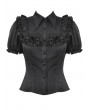 Black Gothic Dolly Ruffled Button Up Short Sleeve Blouse for Women