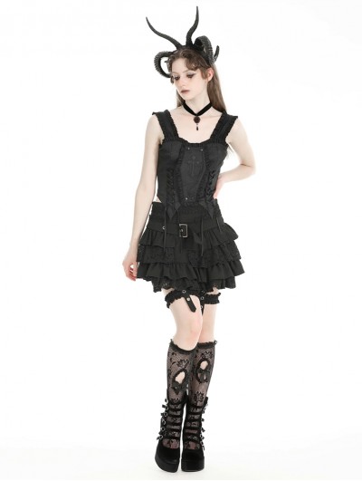 Black Gothic Layered Frilly Skirt With Leg Garter Belt Black Gothic Layered Frilly Skirt With Leg Garter Belt