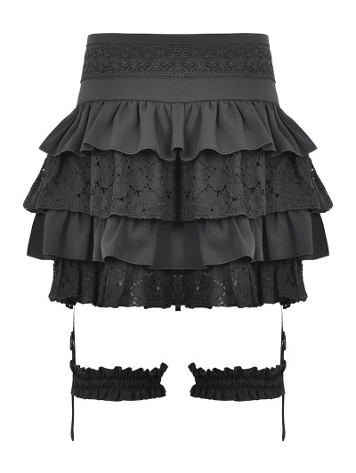 Black Gothic Layered Frilly Skirt With Leg Garter Belt Black Gothic Layered Frilly Skirt With Leg Garter Belt