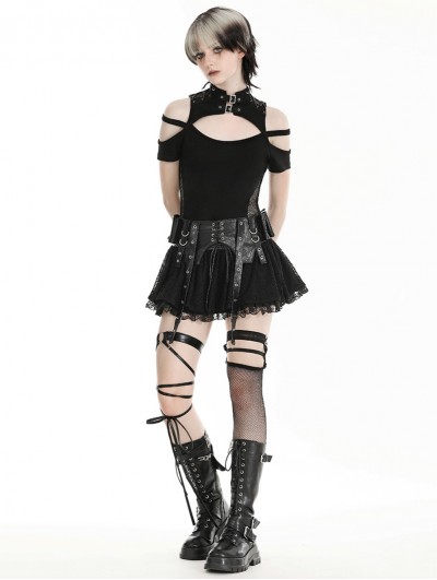 Womens Sexy Punk Hollow Out Lace-up Faux Leather Skirt