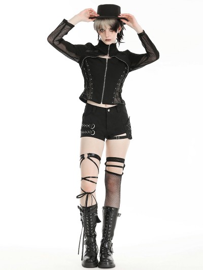 Dark in love Black Gothic Punk Metallic Hollow Out Zipper