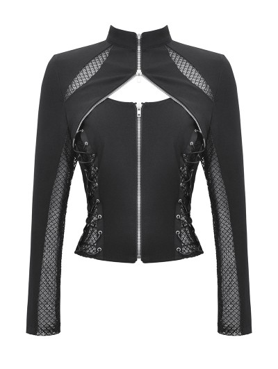 Dark in love Black Gothic Punk Metallic Hollow Out Zipper