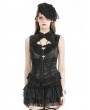 Dark in love Black Gothic Lace Ruffle Trim Tie-Up Sleeveless Top for Women