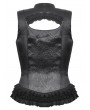 Dark in love Black Gothic Lace Ruffle Trim Tie-Up Sleeveless Top for Women