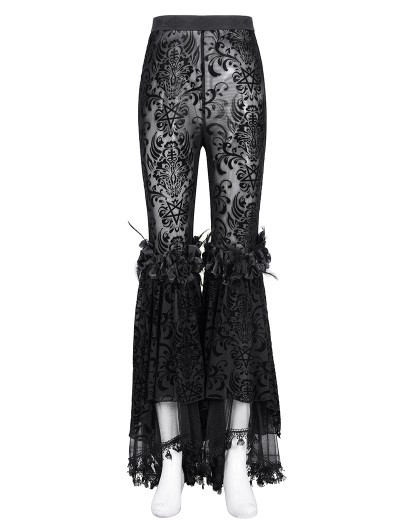 Lace Flare Pants For Women Goth Lace Bell Bottom Pants Woman Sheer