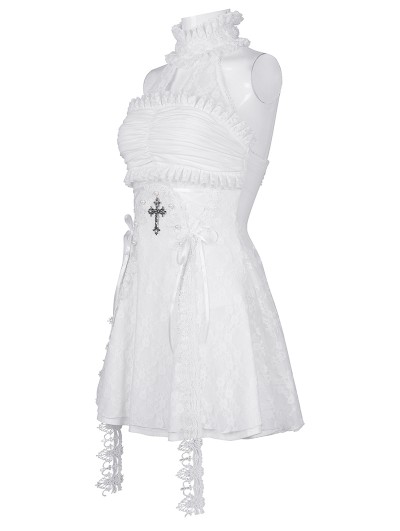 Devil Fashion White Gothic Sexy Cut Out Lace Halter Sleeveless Short Party Dress - DarkinCloset.com Devil Fashion White Gothic Sexy Cut Out Lace Halter Sleeveless Short Party Dress - DarkinCloset.com