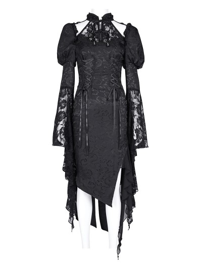 crew neck a-line dress Vintage Morgan & Co Black Backless Evening Dress with Asymmetric Hem GC - M