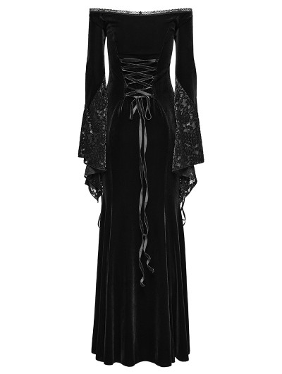princess polly baby blue dress Punk Rave Black Gothic Off-the-Shoulder Sexy Velvet Lace Splicing Long Dress