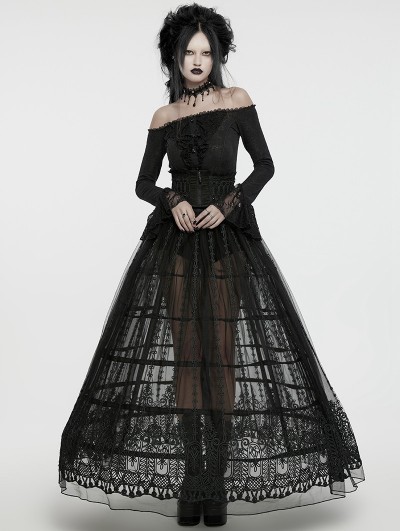Punk Rave Black Gothic Bird Cage Drawstring Bustle Skirt DarkinCloset