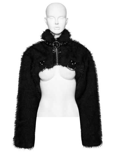 Punk Rave Black Gothic Punk Personalized Zipper Short Fur