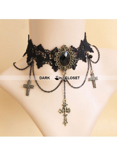 Black Cross Pendant Gothic Necklace