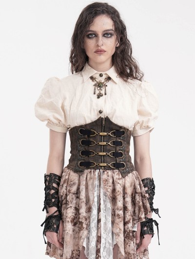 Devil Fashion Brown Gothic Steampunk Buckle Zip Front