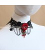 Red Flower Black Lace Gothic Necklace