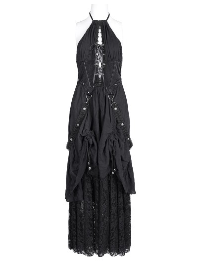 Devil Fashion Black Gothic Sexy Hollow Out Halter Layered
