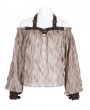 Devil Fashion Brown Gothic Steampunk Off-the-Shoulder Halter Long Sleeve Top for Women