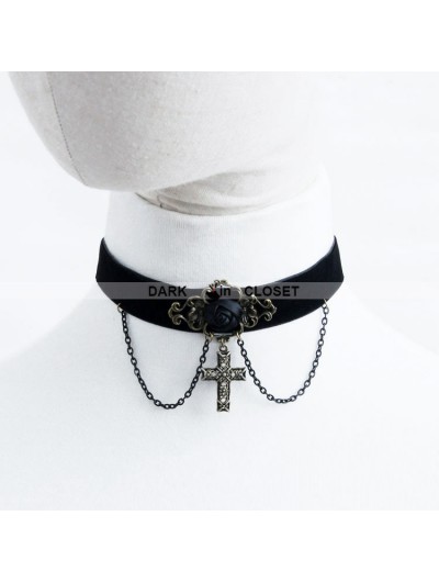 Black Cross Lace Gothic Necklace