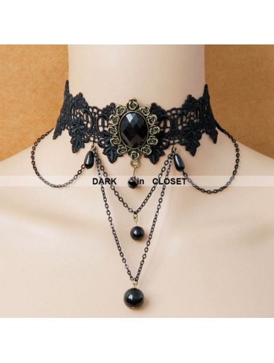 Black Pendant Chain Lace Gothic Necklace