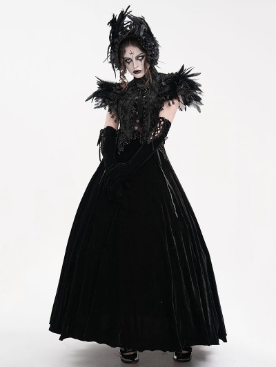 Eva Lady Black Vintage Gothic Tassels Feather Trim Short
