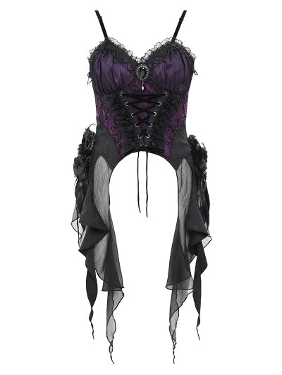 Eva Lady Black and Purple Gothic Ruffle Irregular Hem Strap