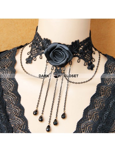 Black Rose Chain Lace Gothic Necklace