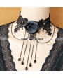 Black Rose Chain Lace Gothic Necklace