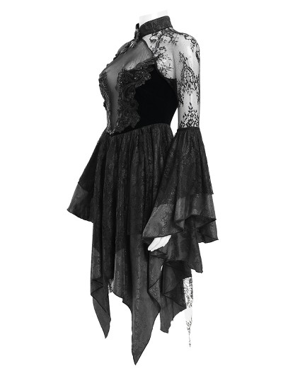 Eva Lady Black Vintage Gothic Cheongsam Collar Lace Irregular Short Party  Dress - DarkinCloset.com