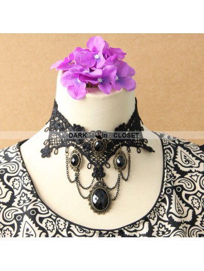 Black Chain Gothic Pendant Lace Necklace