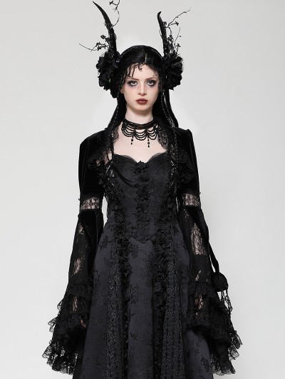 Dark in love Black Gothic Elegant Velvet Lace Splicing Shrug for Women