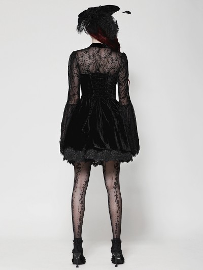 Dark in love Black Gothic Dark Floral Jacquard Velvet Lace Short Dress -  DarkinCloset.com