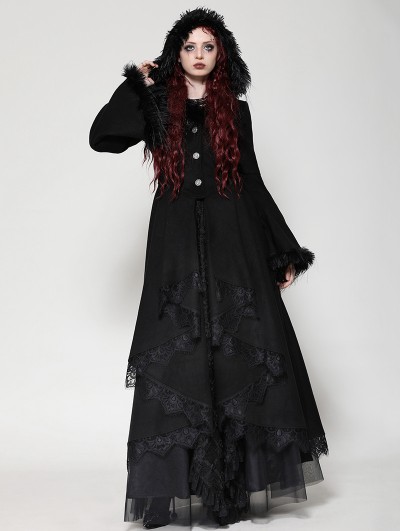 Dark in love Black Romantic Gothic Plush Trim Hooded Dress