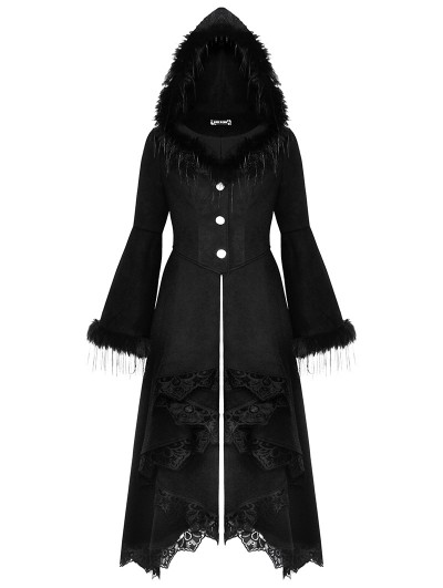 Dark in love Black Romantic Gothic Plush Trim Hooded Dress Coat for Women -  DarkinCloset.com