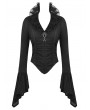 Dark in love Black Gothic Queen Jacquard Ruffle V-Neck Shirt for Women