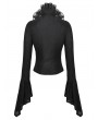 Dark in love Black Gothic Queen Jacquard Ruffle V-Neck Shirt for Women