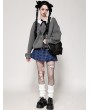 Dark in love Gray Gothic Bat Print Academy Style Pullover Sweatshirt for Women