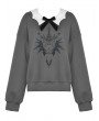 Dark in love Gray Gothic Bat Print Academy Style Pullover Sweatshirt for Women