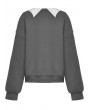 Dark in love Gray Gothic Bat Print Academy Style Pullover Sweatshirt for Women
