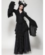 Dark in love Black Gothic Elegant Long Trumpet Sleeves Shirt for Women