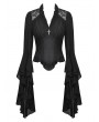 Dark in love Black Gothic Elegant Long Trumpet Sleeves Shirt for Women