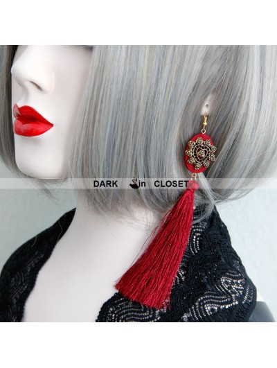 Vintage Red Fringe Gothic Earrings