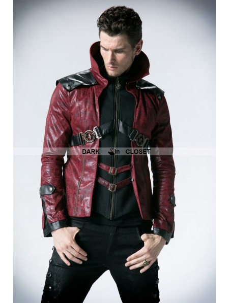 Punk Rave Black and Red Leather Vampire Style Gothic Jacket for Men ...