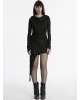 Punk Rave Black Gothic Distressed Irregular Hem Hooded Dress